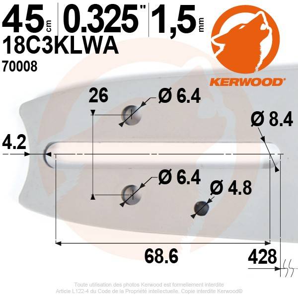 Chaîne tronçonneuse KERWOOD 45 maillons 3/8LP, 1,3mm